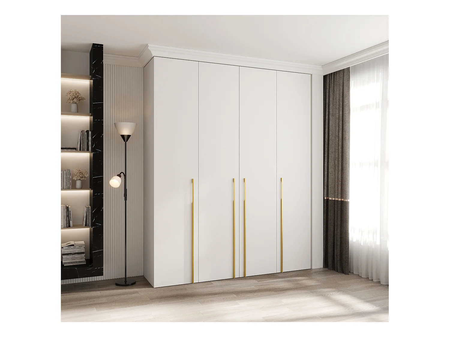 Armoire à portes battantes Como 3 245,5/200/40 4 portes (blanc/or)