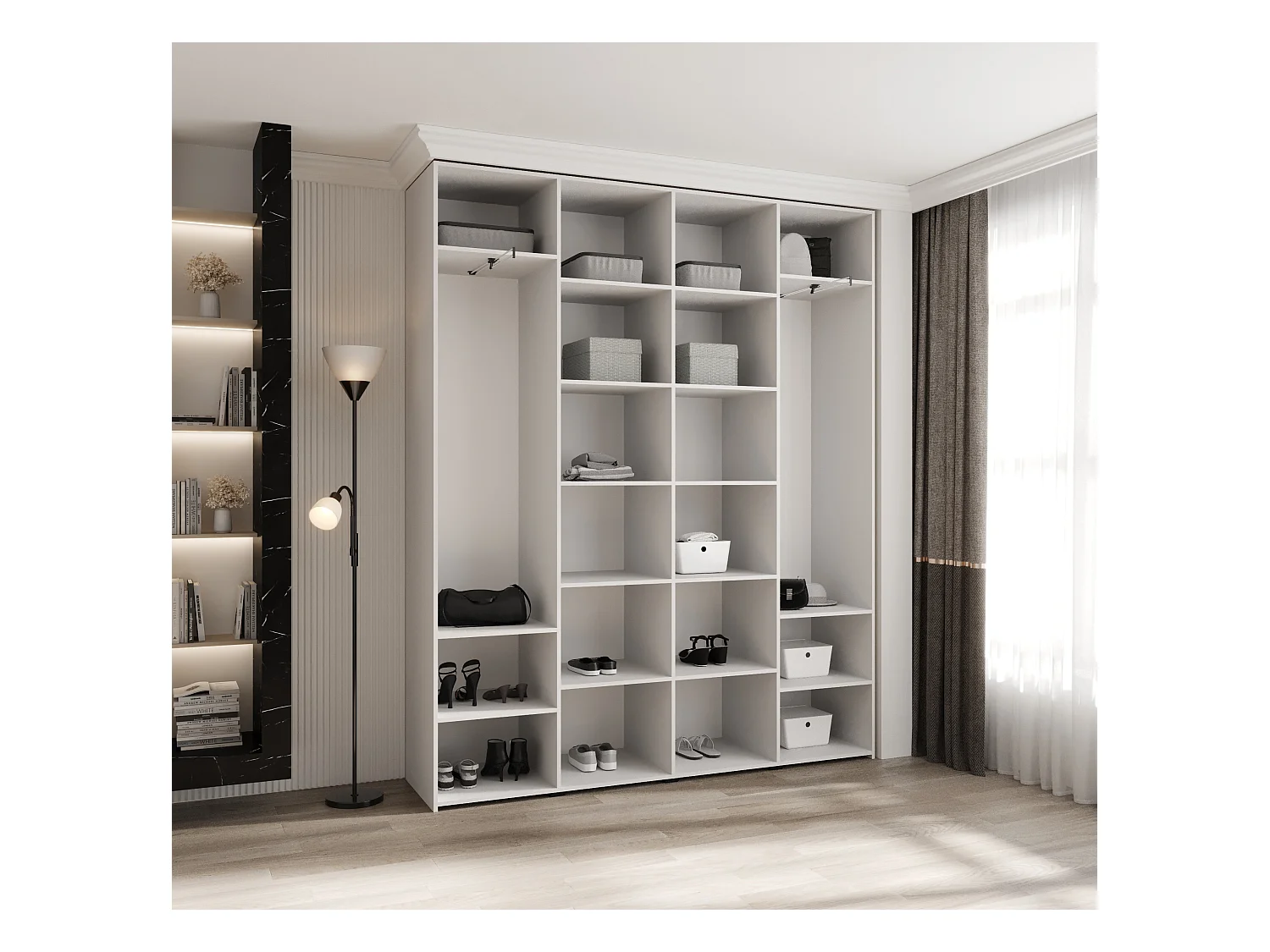 Armoire à portes battantes Como 3 245,5/200/40 4 portes (blanc/or)