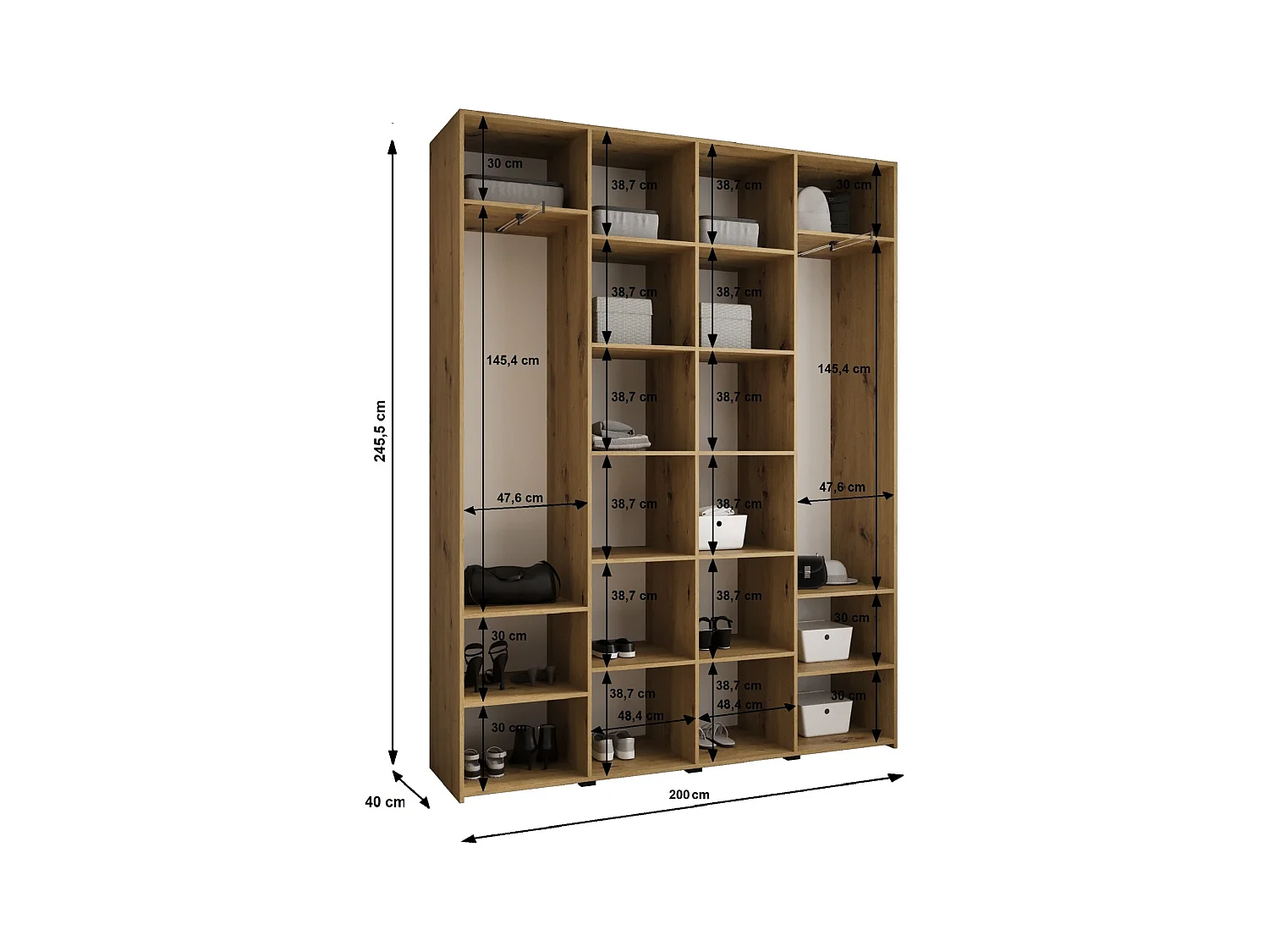 Armoire à portes battantes Como 3 245,5/200/40 4 portes (blanc/or)