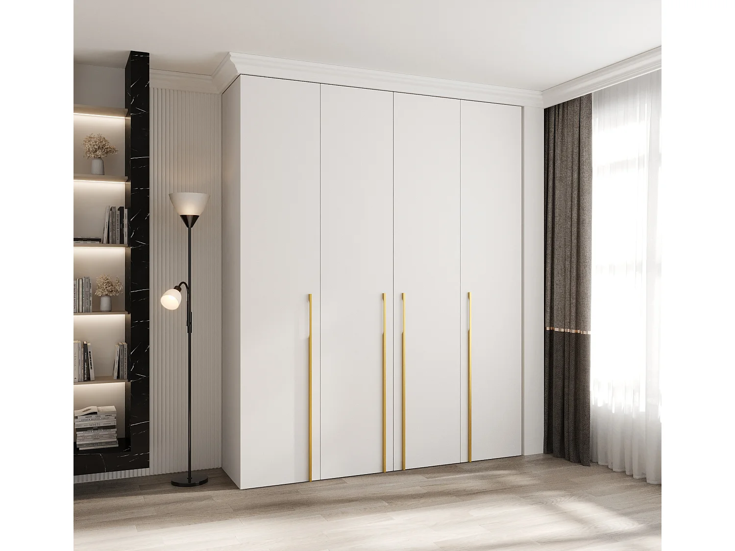 Armoire à portes battantes Como 3 245,5/200/40 4 portes (blanc/or)