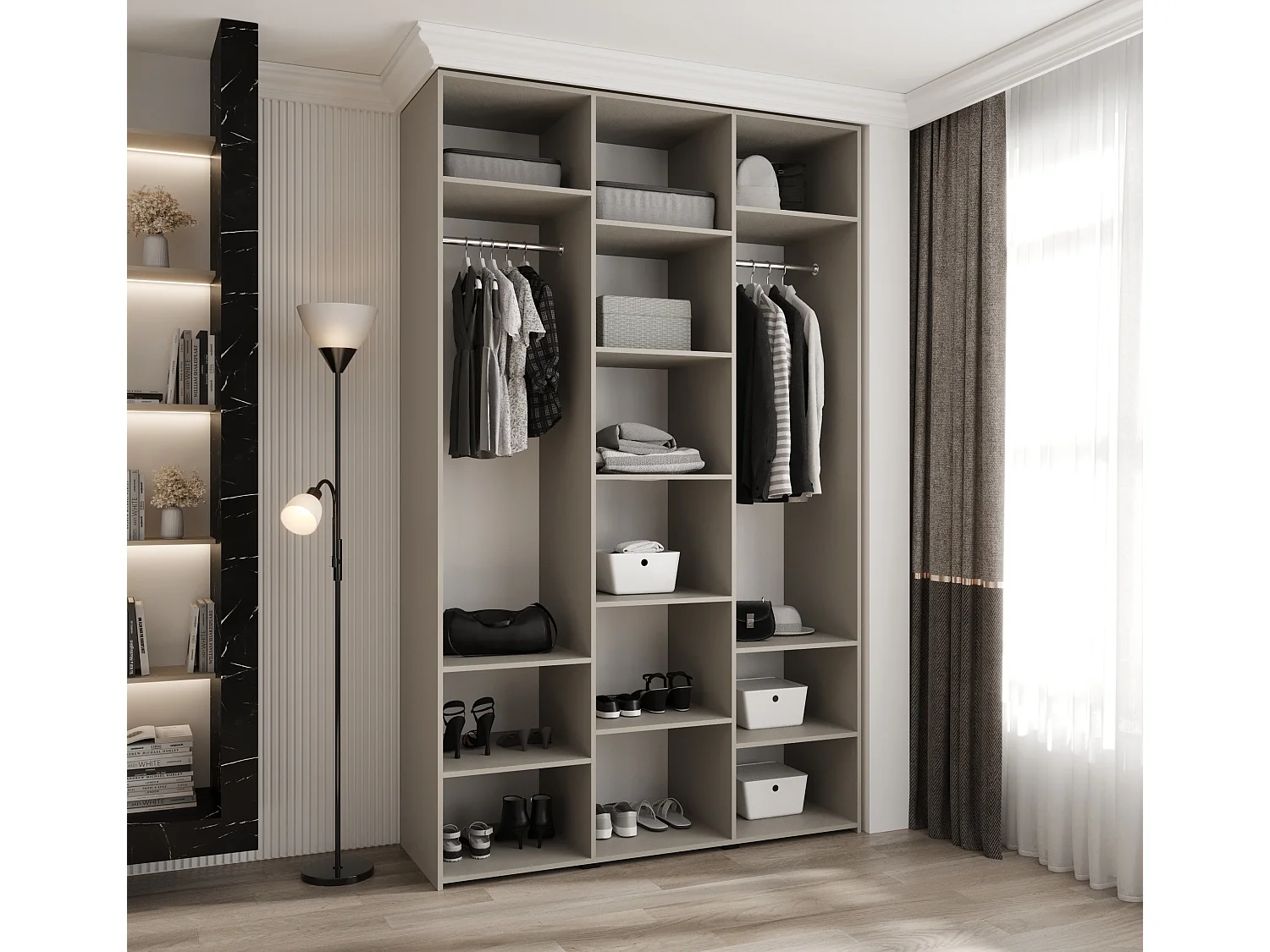 Drehtürenschrank Como 4 245,5/150/50 3-türig (Kaschmir/Schwarz)