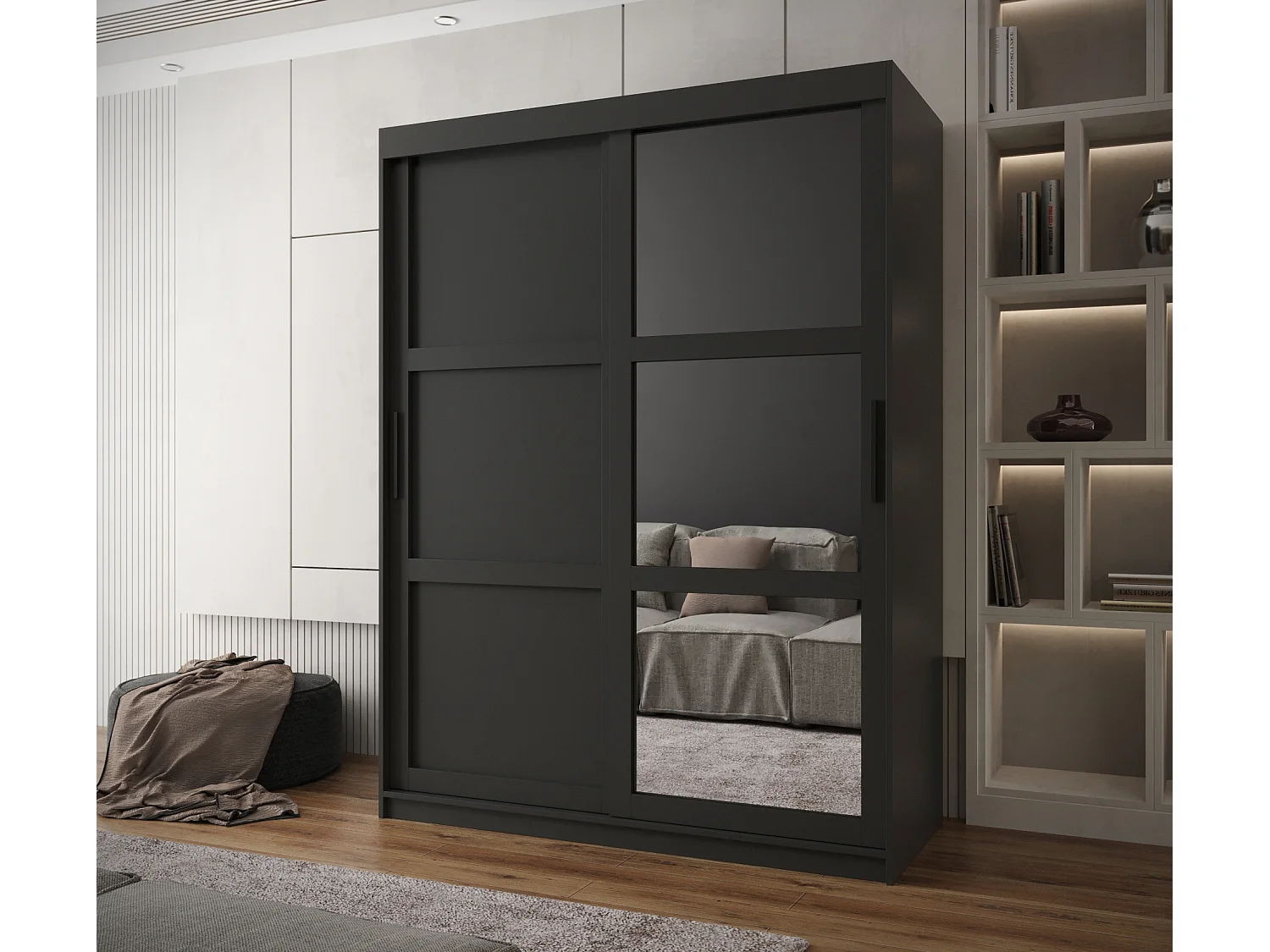 ARMOIRE MIROR 3 À PORTES COULISSANTES 200/150/62 2 Portes (negro)