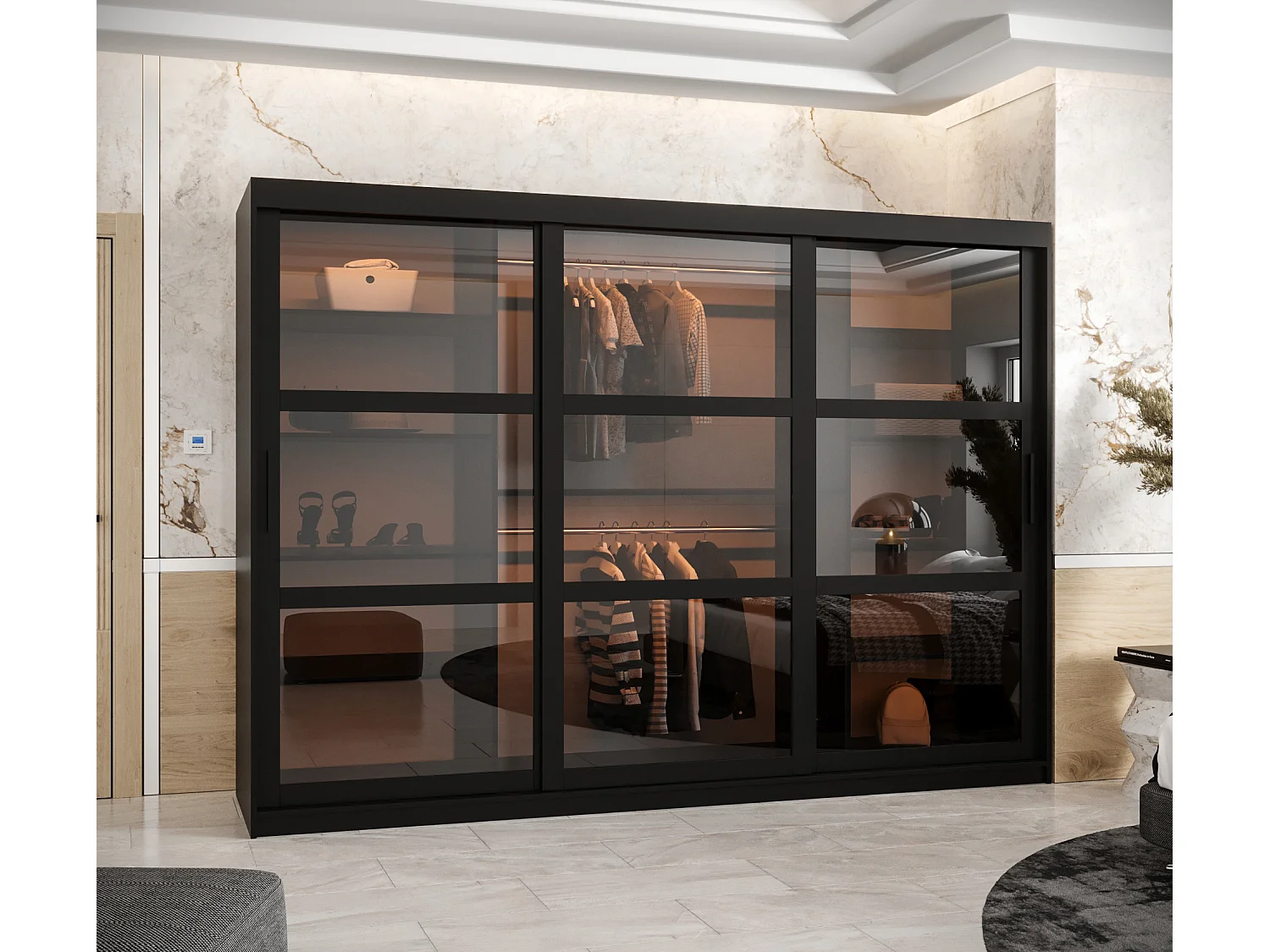 SCHWEBETÜRENSCHRANK DOME 200/250/62 3-türig (Schwarz)