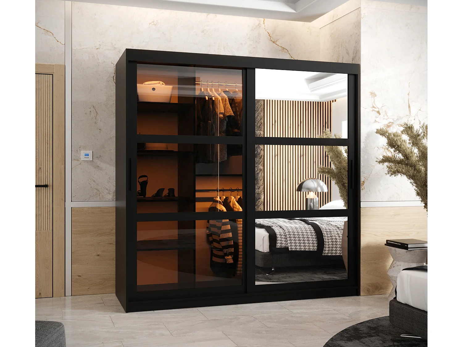 ARMOIRE DOME 2 À PORTES COULISSANTES 200/180/62 2 Portes (negro)