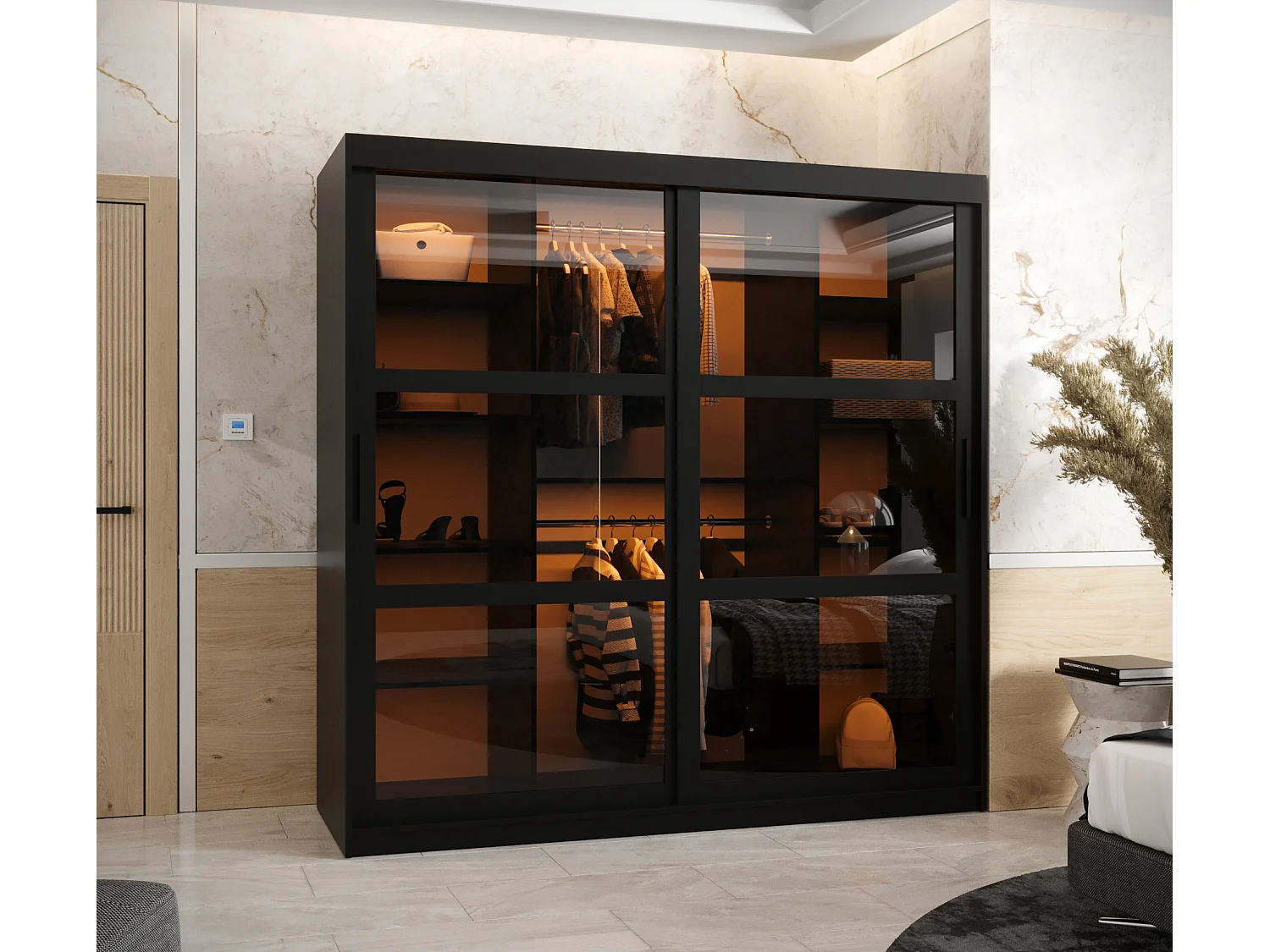 SCHWEBETÜRENSCHRANK DOME 200/180/62 2-türig (Schwarz)