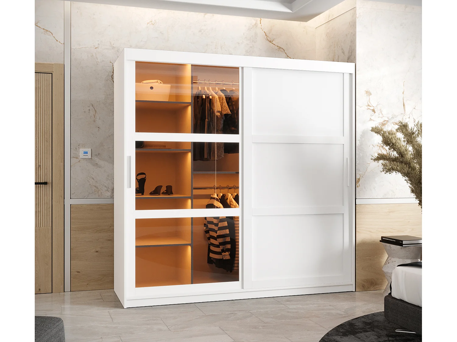 SCHWEBETÜRENSCHRANK DOME 3 200/180/62 2-türig (Weiß)