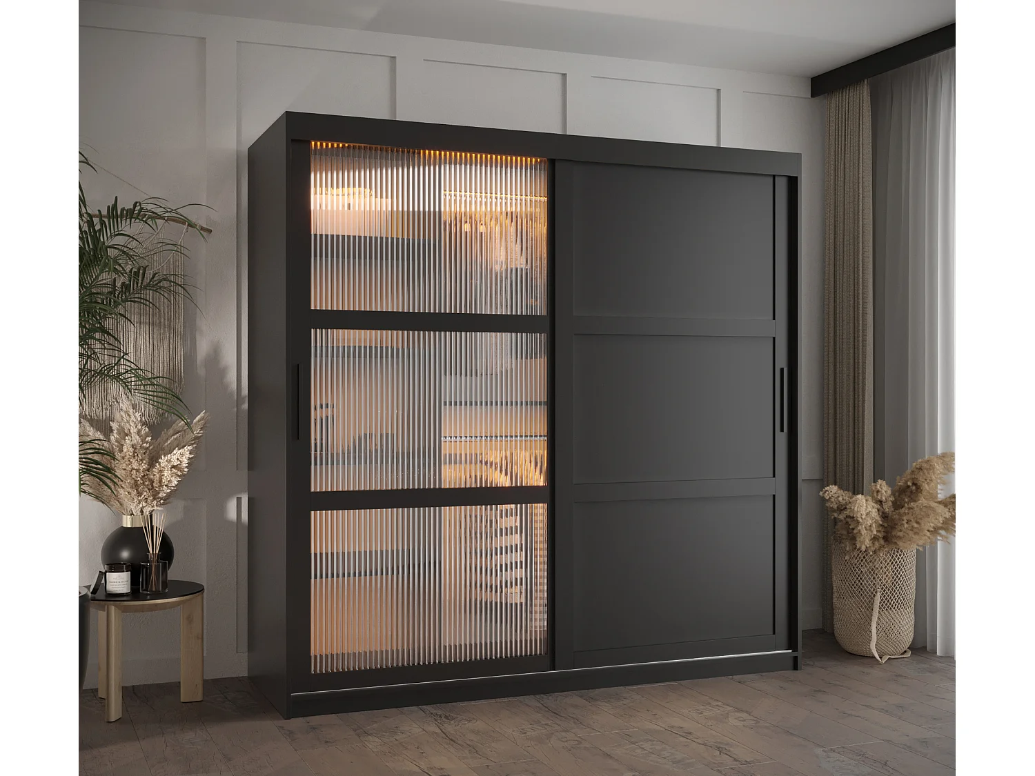 SCHWEBETÜRENSCHRANK FLUTES 3 200/180/62 2-türig (Schwarz)