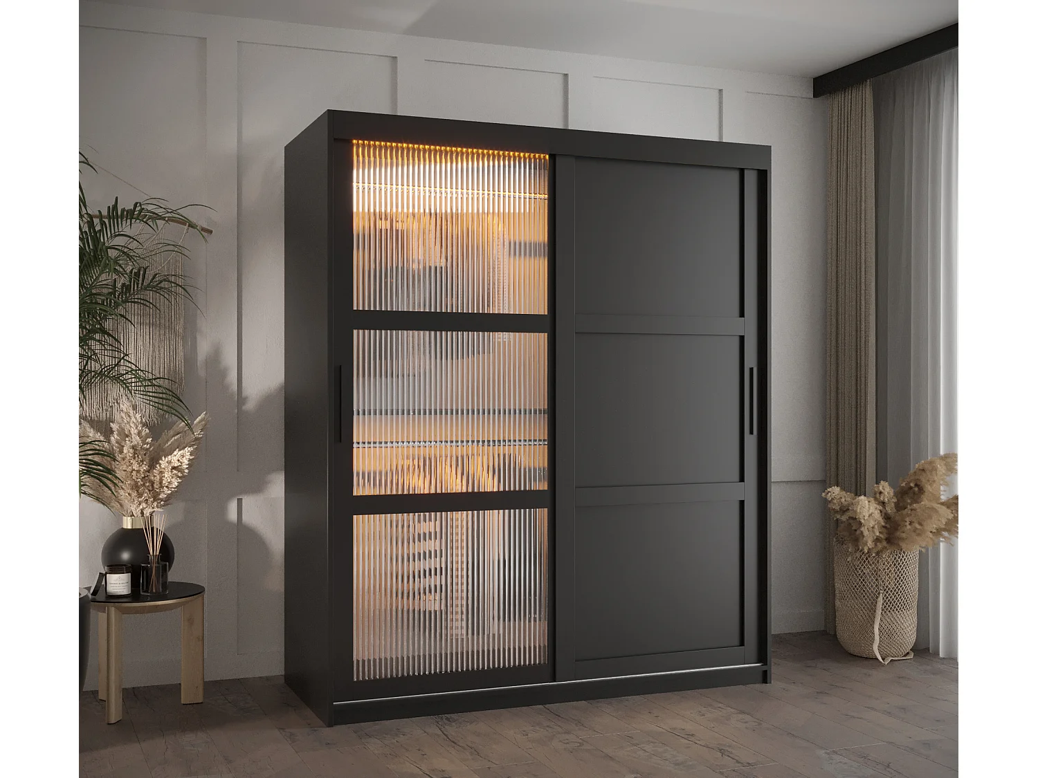 ARMADIO FLUTES 3 AD ANTE SCORREVOLI 200/150/62 2 porte (Nero)