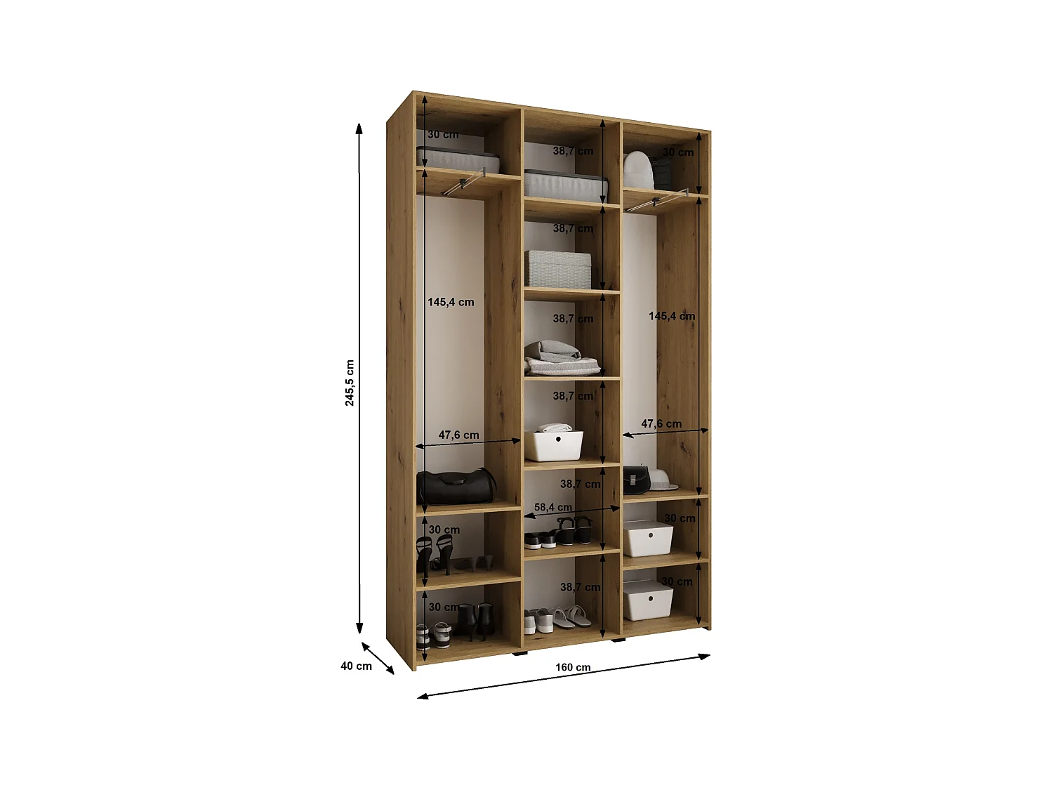 Armoire à portes battantes Como 2 245,5/160/40 3 portes (cachemire/noir)