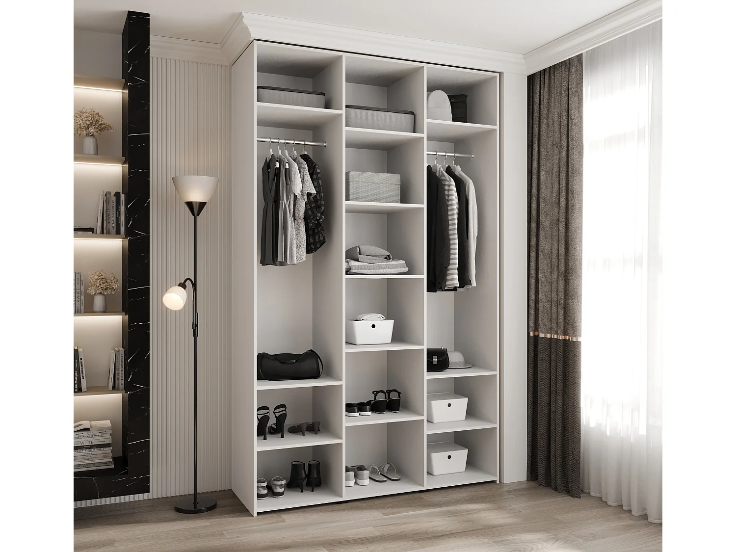 Armoire à portes battantes Como 2 245,5/150/50 3 portes (blanc/or)