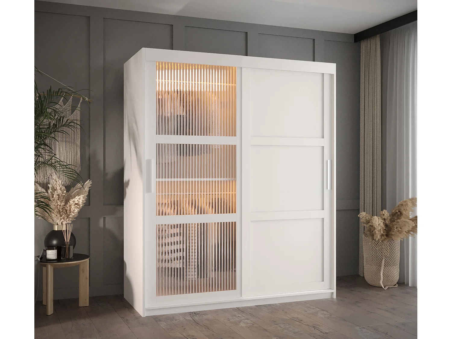 SCHWEBETÜRENSCHRANK FLUTES 200/150/62 2-türig (Weiß)