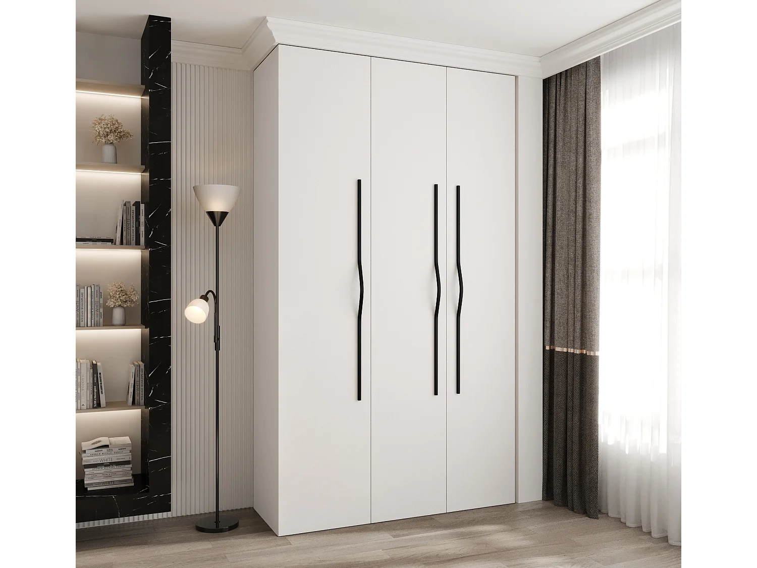 Armoire à portes battantes Como 2 245,5/140/50 3 portes (blanc/noir)