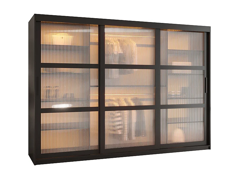 SCHWEBETÜRENSCHRANK FLUTES 200/250/62 3-türig (Schwarz)