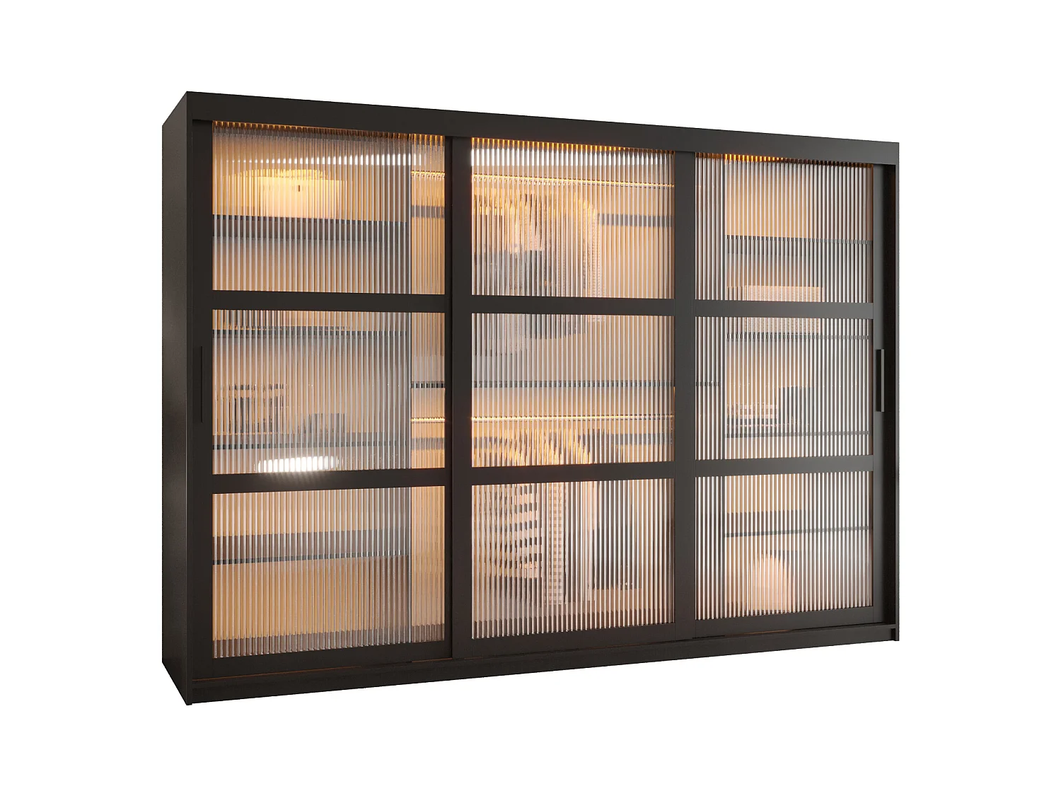 SCHWEBETÜRENSCHRANK FLUTES 200/250/62 3-türig (Schwarz)