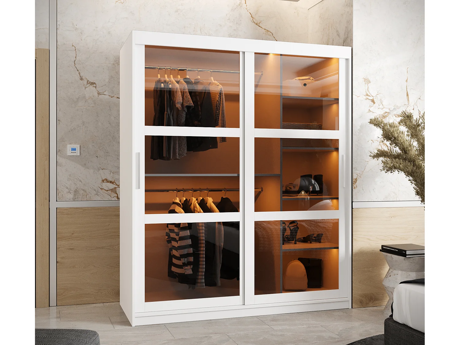 ARMADIO DOME AD ANTE SCORREVOLI 200/150/62 2 porte (Bianco)