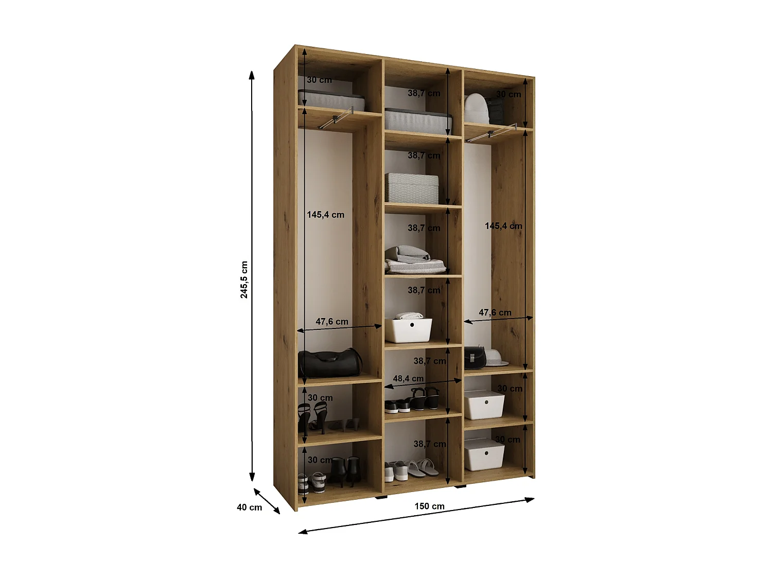 Armoire à portes battantes Como 1 245,5/150/40 3 portes (cachemire/or)