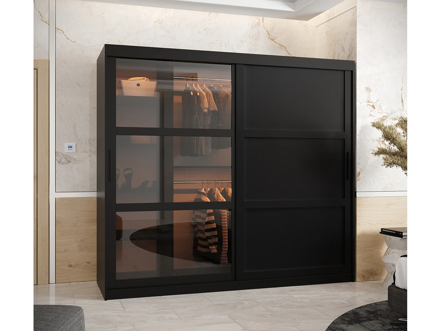 ARMOIRE DOME 3 À PORTES COULISSANTES 200/200/62 2 Portes (negro)