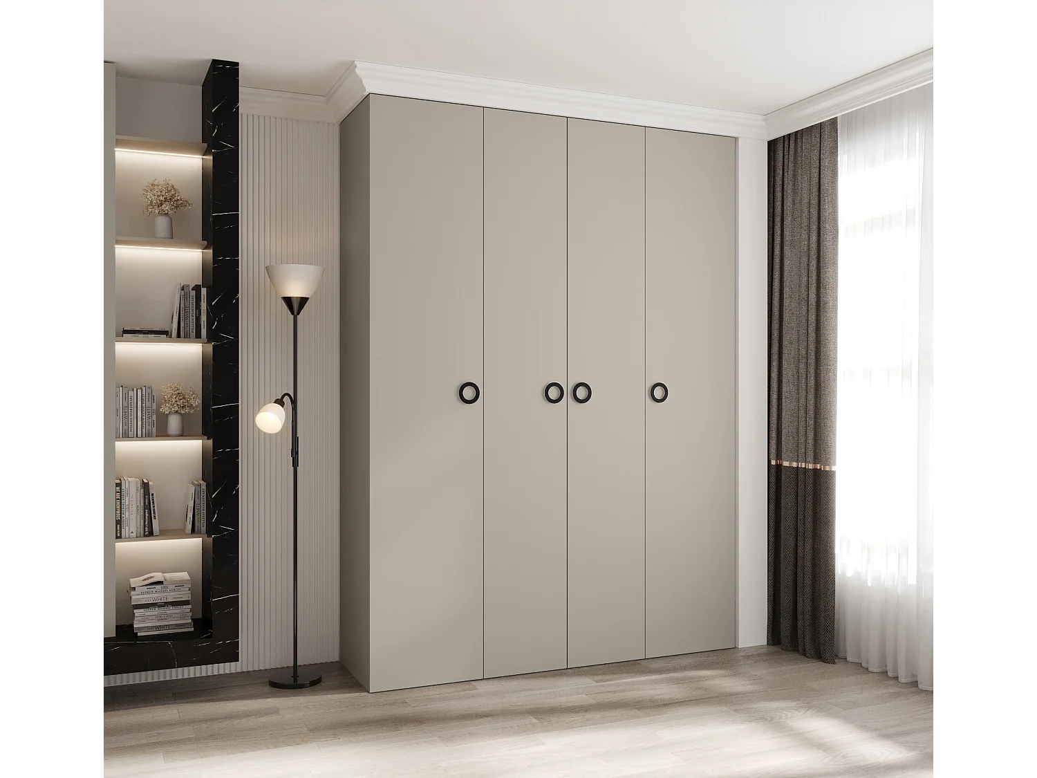 Drehtürenschrank Como 1 245,5/180/50 4-türig (Kaschmir/Schwarz)