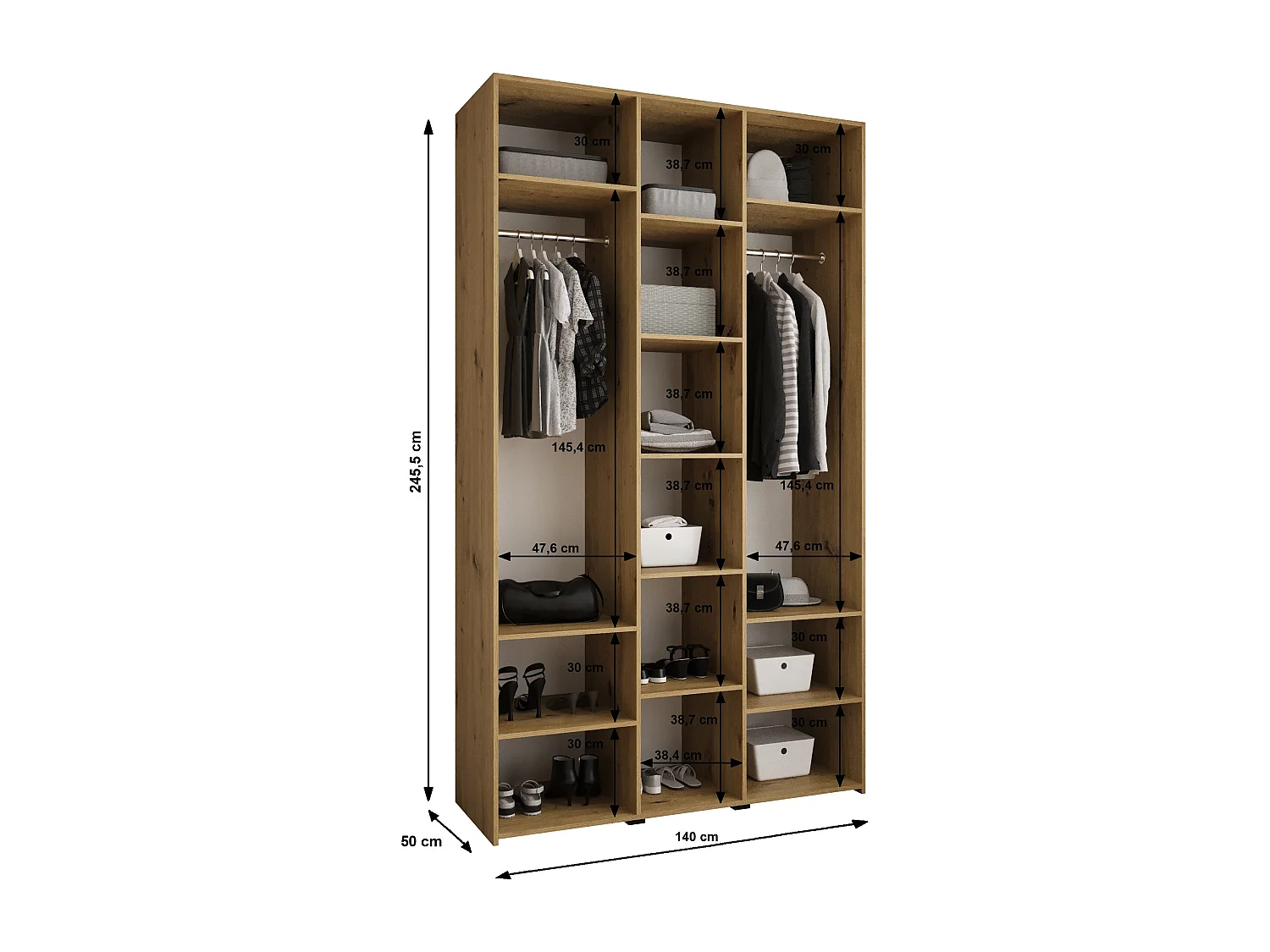 Drehtürenschrank Como 4 245,5/140/50 3-türig (Kaschmir/Schwarz)
