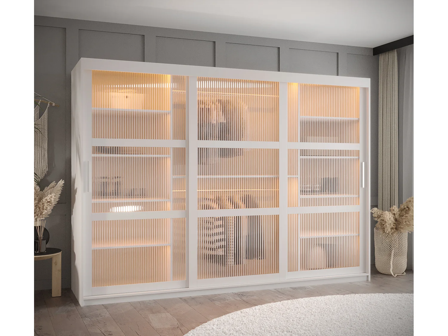 ARMOIRE FLUTES À PORTES COULISSANTES 200/250/62 3 Portes (blanc)