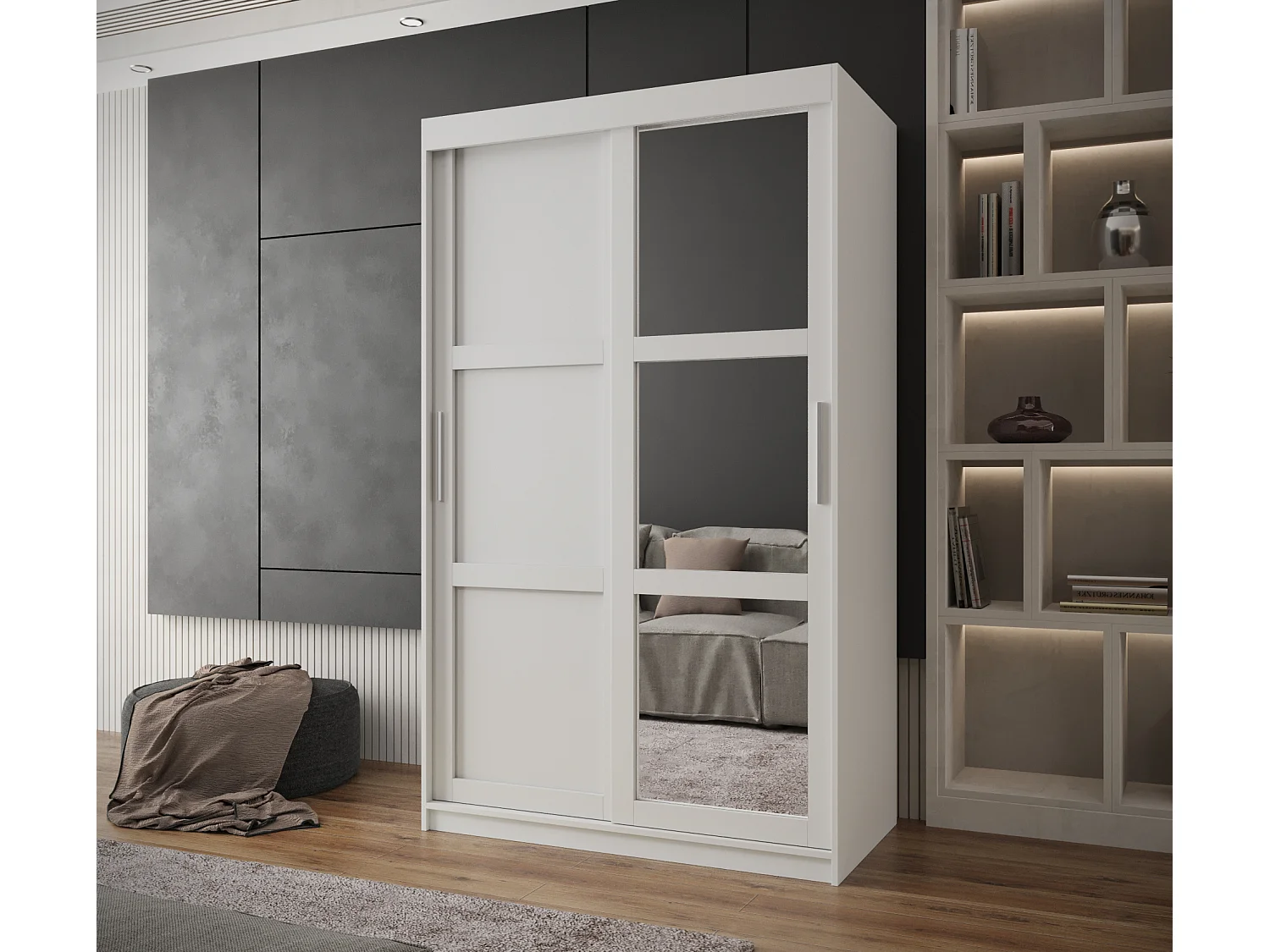 SCHWEBETÜRENSCHRANK MIROR 3 200/120/62 2-türig (Weiß)