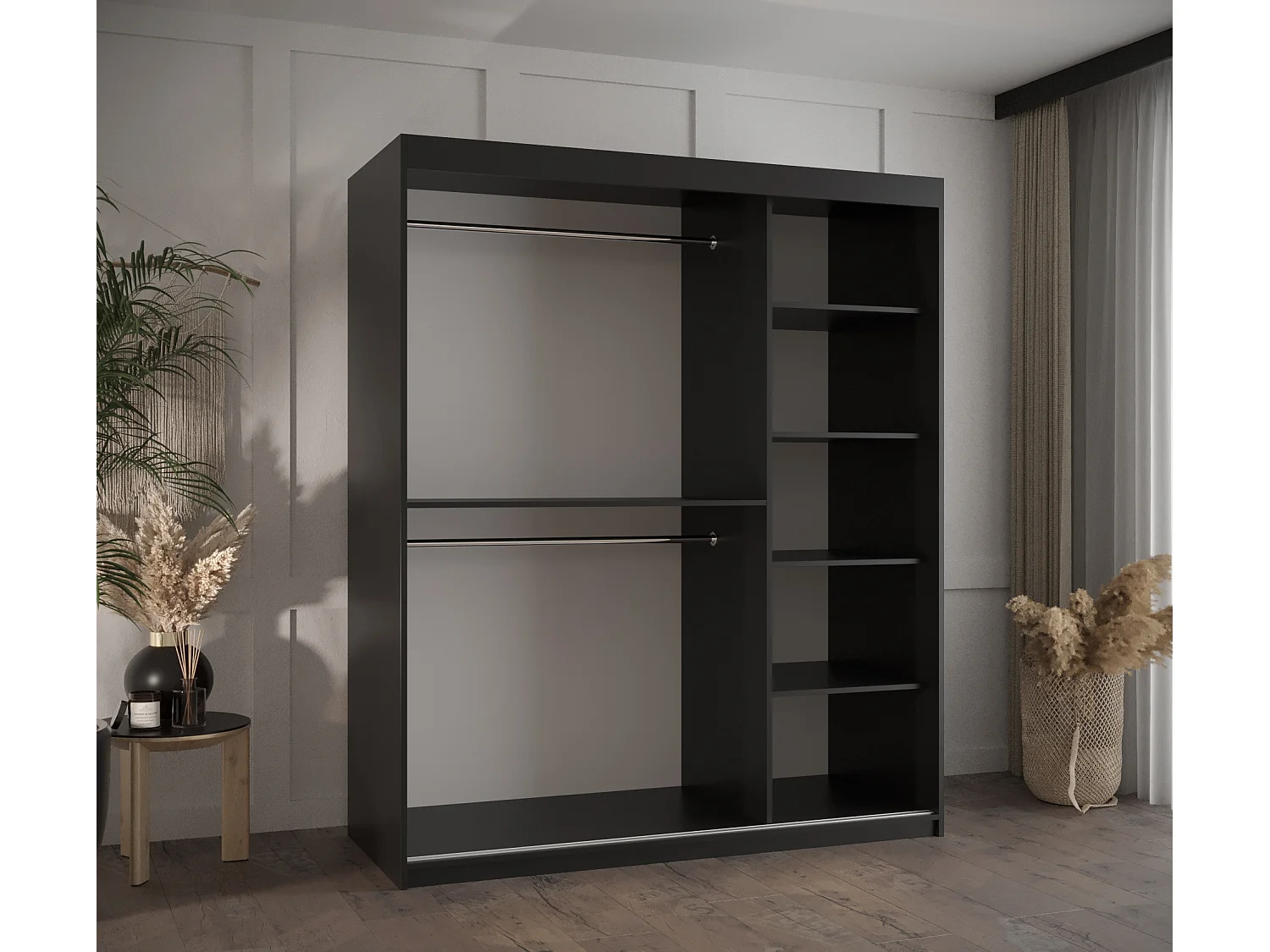 SCHWEBETÜRENSCHRANK PLECIONKA 3 200/150/62 2-türig (Schwarz)