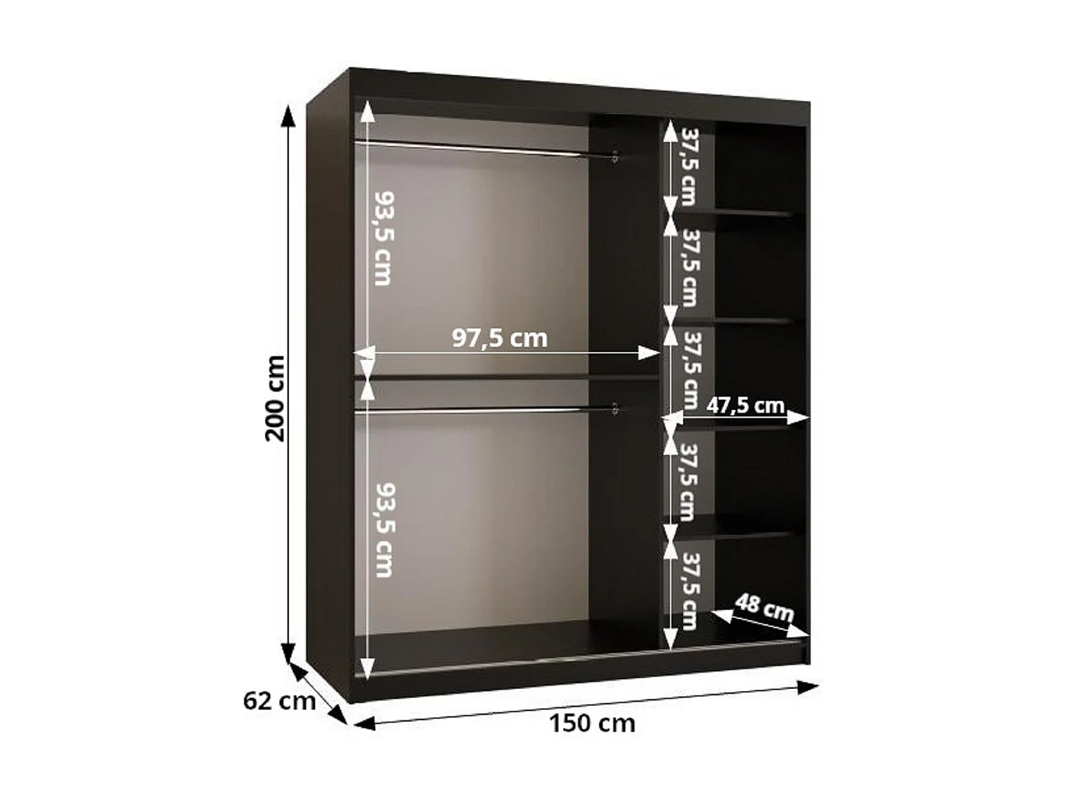 ARMOIRE PLECIONKA 3 À PORTES COULISSANTES 200/150/62 2 Portes (negro)