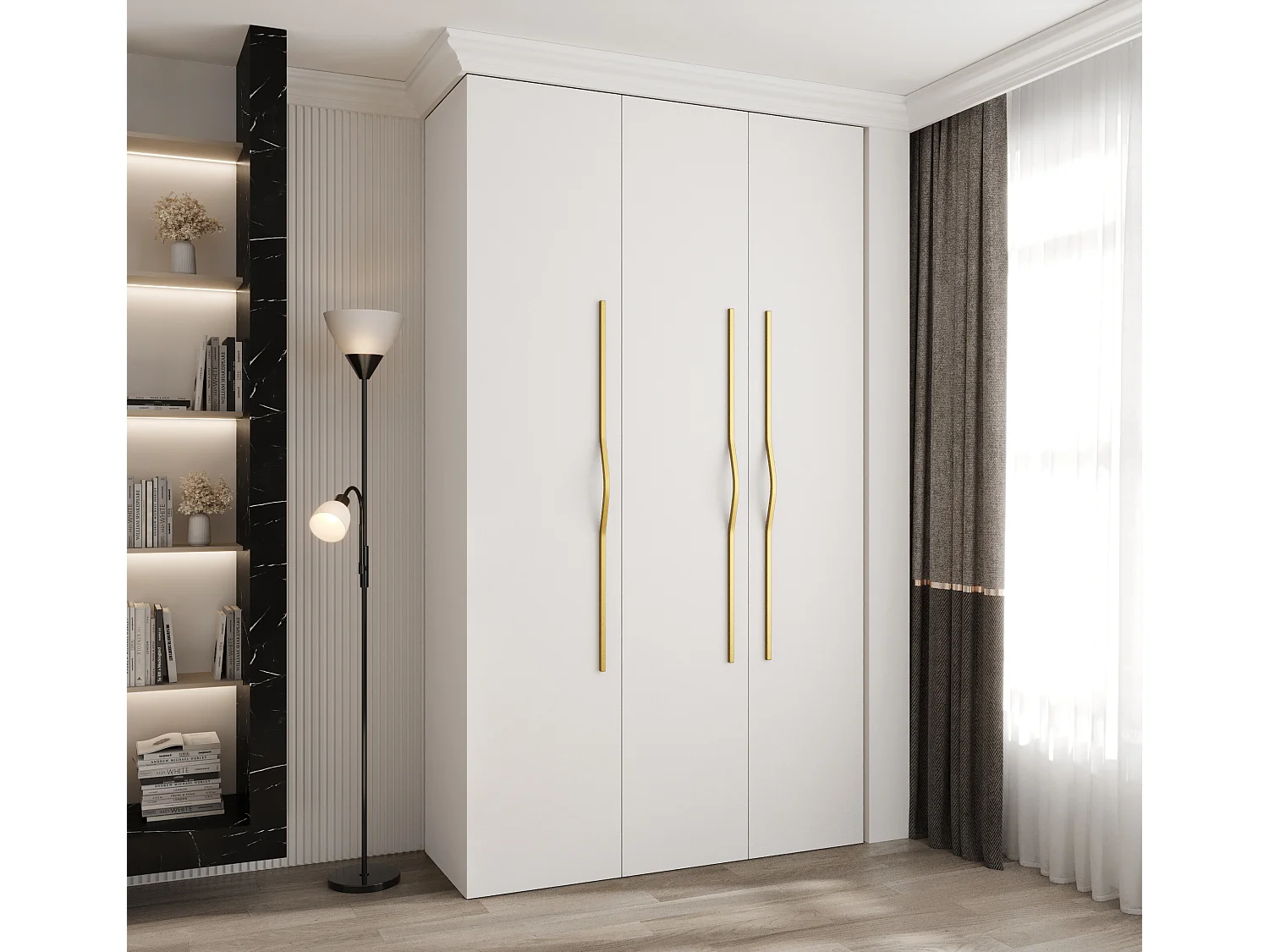 Armoire à portes battantes Como 2 245,5/140/40 3 portes (blanc/or)