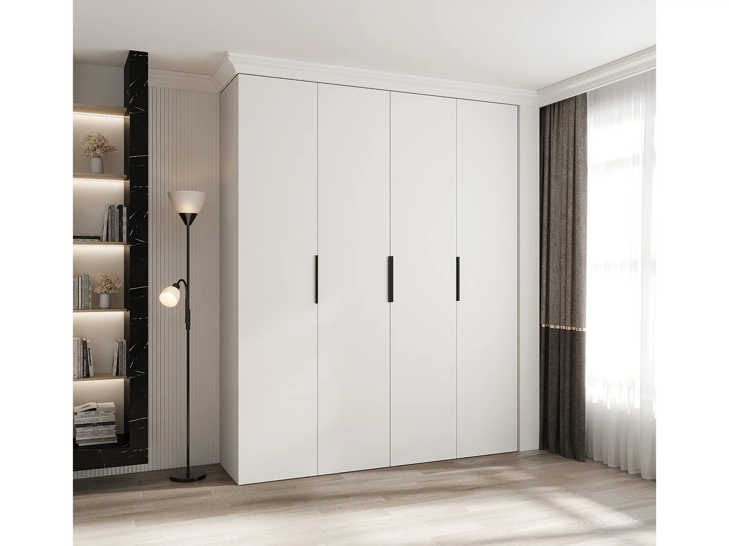 Armoire à portes battantes Como 4 245,5/200/40 4 portes (blanc/noir)