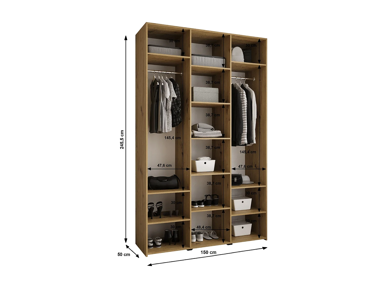 Armoire à portes battantes Como 2 245,5/150/50 3 portes (cachemire/noir)