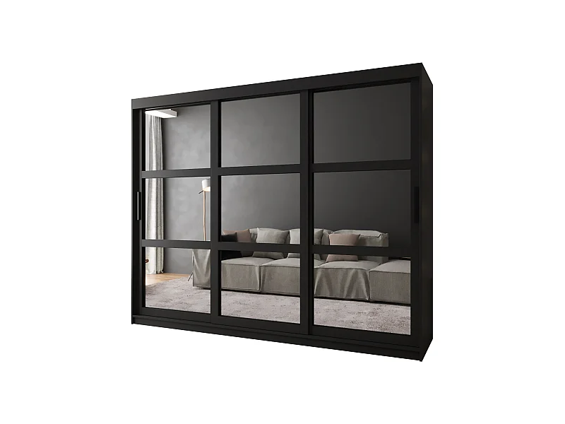 ARMADIO MIROR AD ANTE SCORREVOLI 200/250/62 3 porte (Nero)
