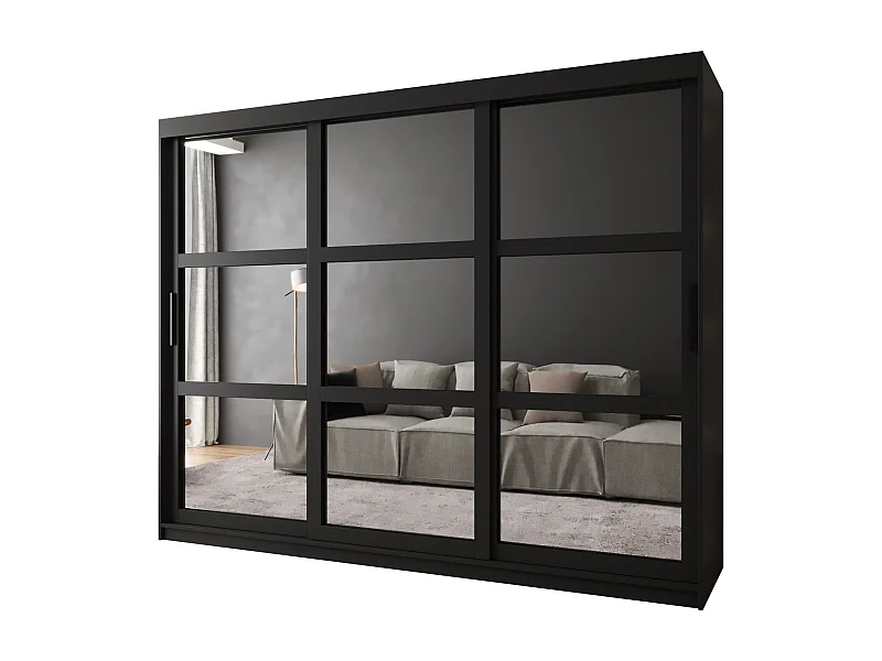 ARMADIO MIROR AD ANTE SCORREVOLI 200/250/62 3 porte (Nero)