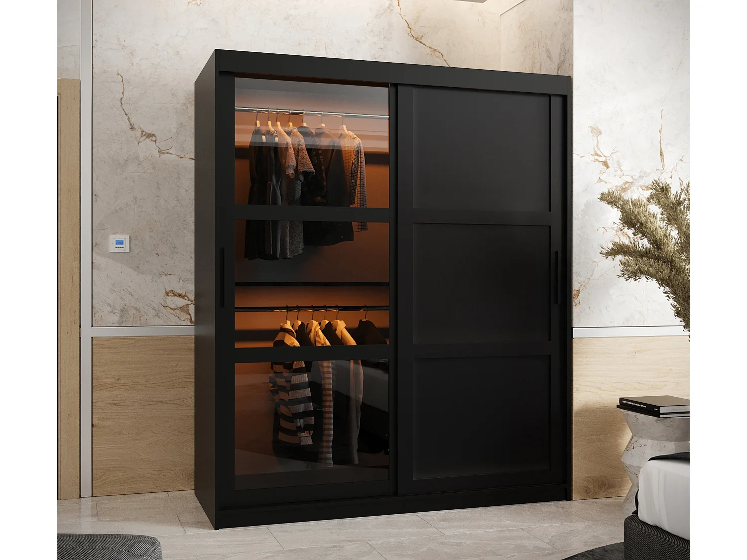 ARMOIRE DOME 3 À PORTES COULISSANTES 200/150/62 2 Portes (negro)