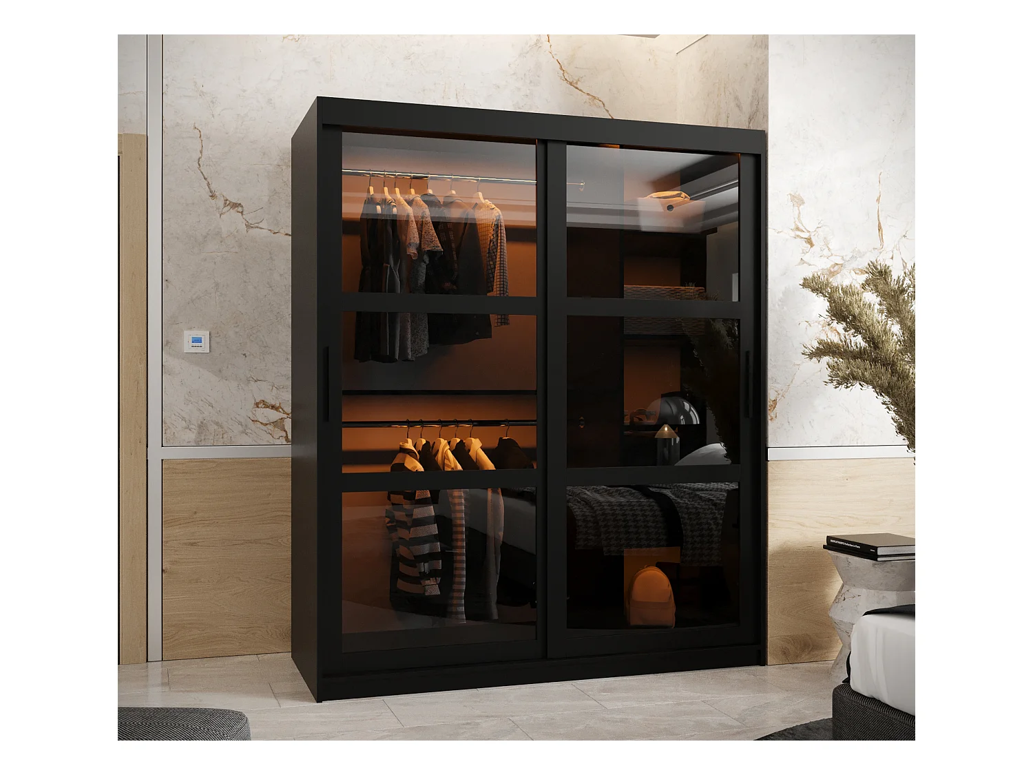 SCHWEBETÜRENSCHRANK DOME 200/150/62 2-türig (Schwarz)