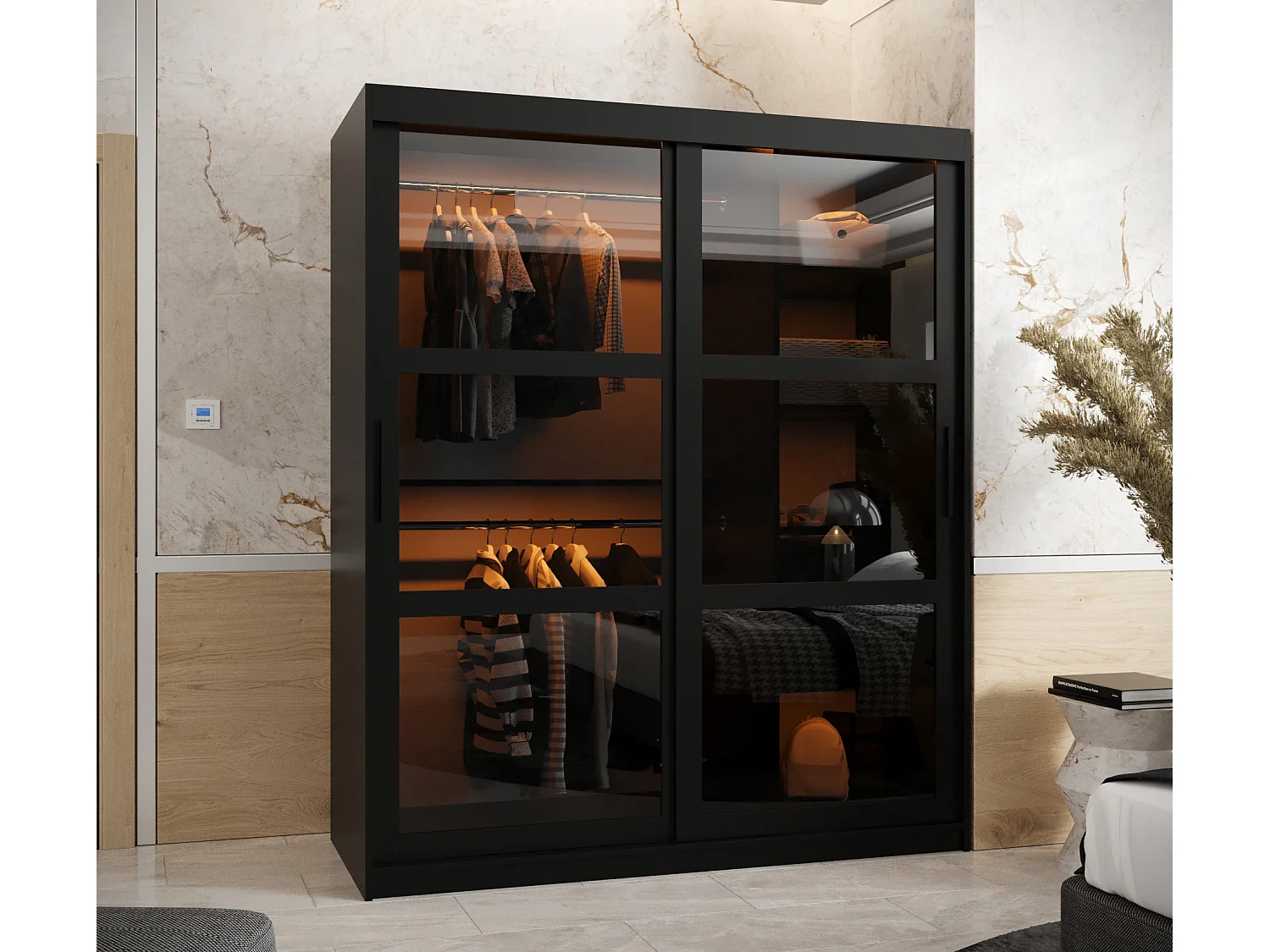 ARMOIRE DOME À PORTES COULISSANTES 200/150/62 2 Portes (negro)