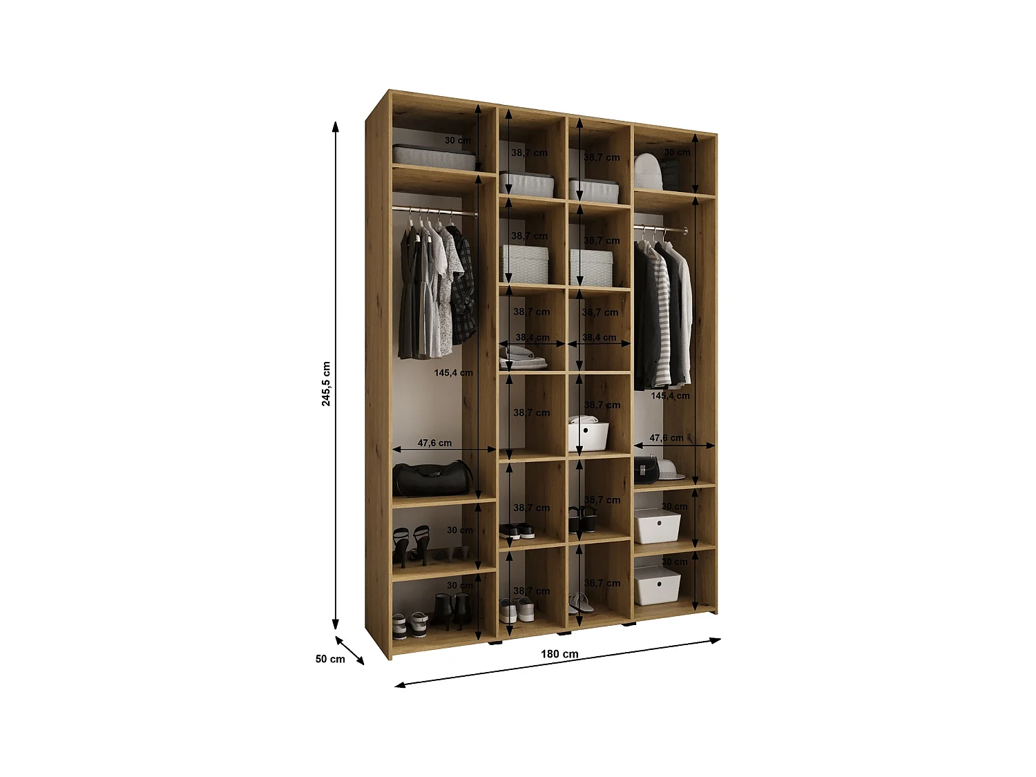 Armoire à portes battantes Como 4 245,5/180/50 4 portes (blanc/noir)