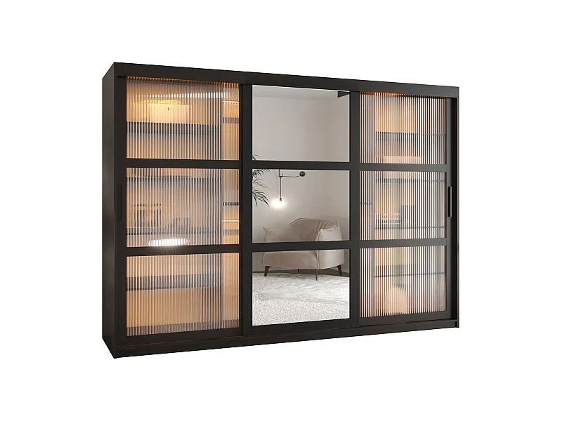 SCHWEBETÜRENSCHRANK FLUTES 2 200/250/62 3-türig (Schwarz)