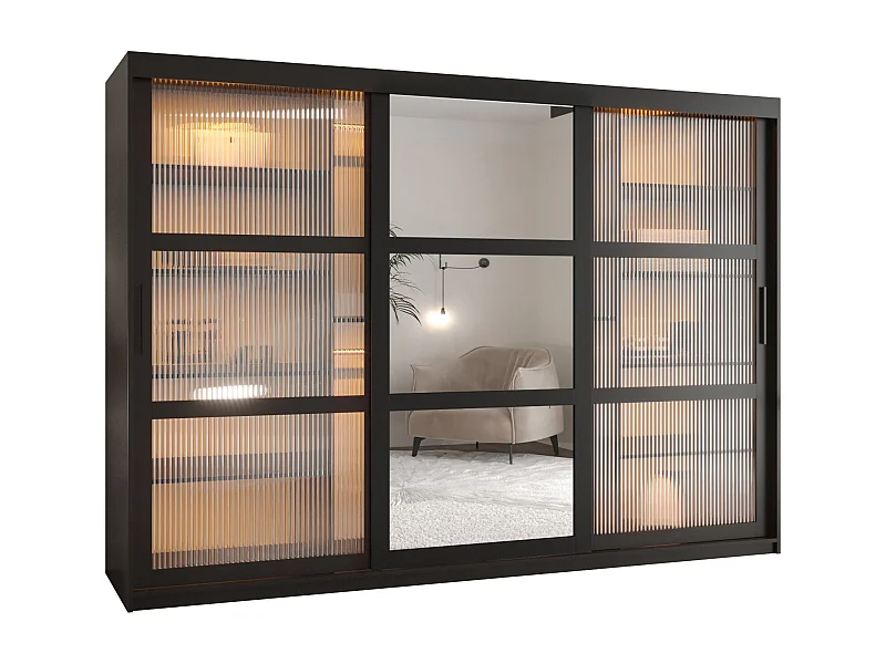 ARMOIRE FLUTES 2 À PORTES COULISSANTES 200/250/62 3 Portes (noir)