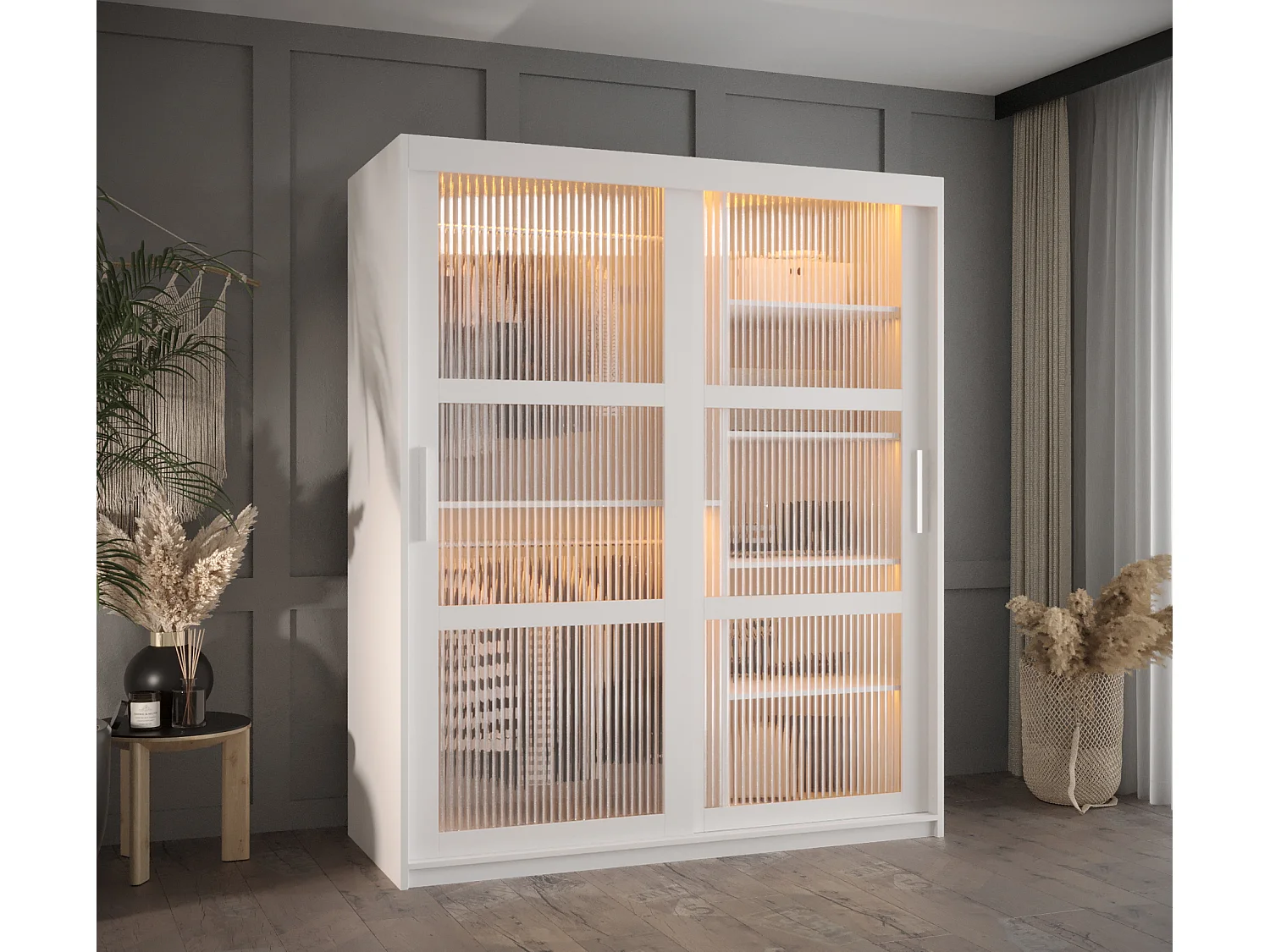 ARMOIRE FLUTES À PORTES COULISSANTES 200/150/62 2 Portes (blanc)