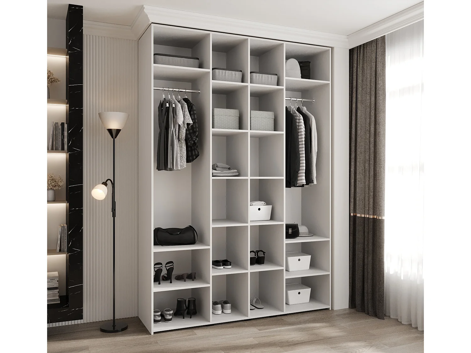 Armario Como 2 con puertas batientes 245,5/170/50 4 puertas (blanco/oro)