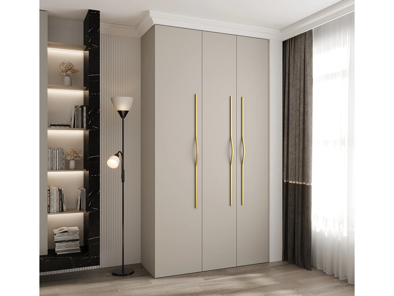 Drehtürenschrank Como 2 245,5/130/50 3-türig (Kaschmir/Gold)