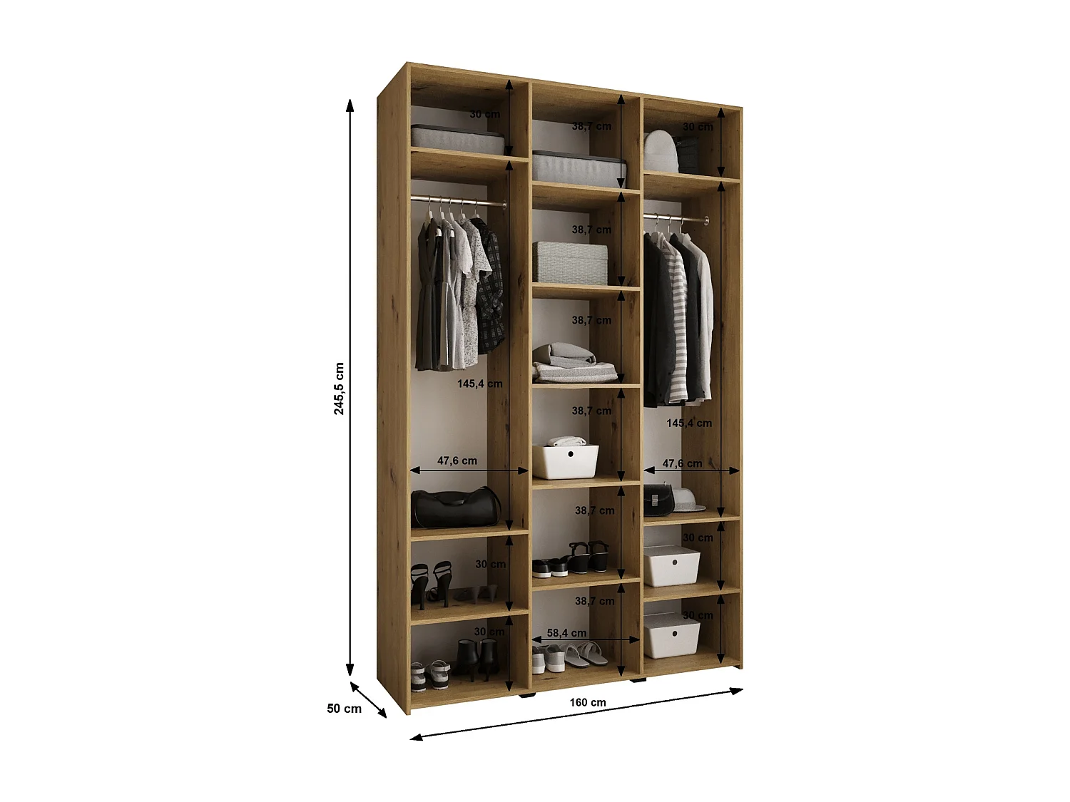 Drehtürenschrank Como 2 245,5/160/50 3-türig (Kaschmir/Gold)