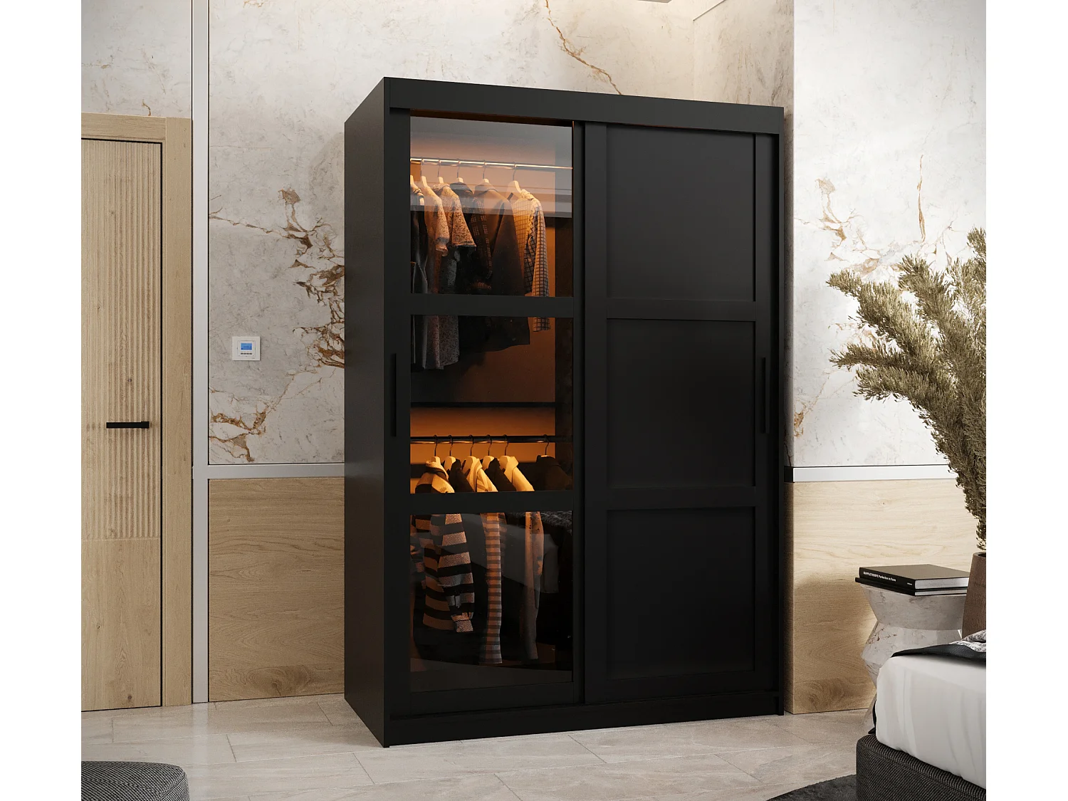 SCHWEBETÜRENSCHRANK DOME 3 200/120/62 2-türig (Schwarz)