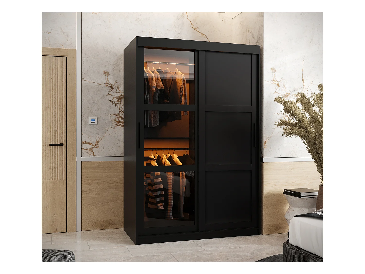 DOME 3 KLEDINGKAST MET SCHUIFDEUREN 200/120/62 2 deuren (zwart)