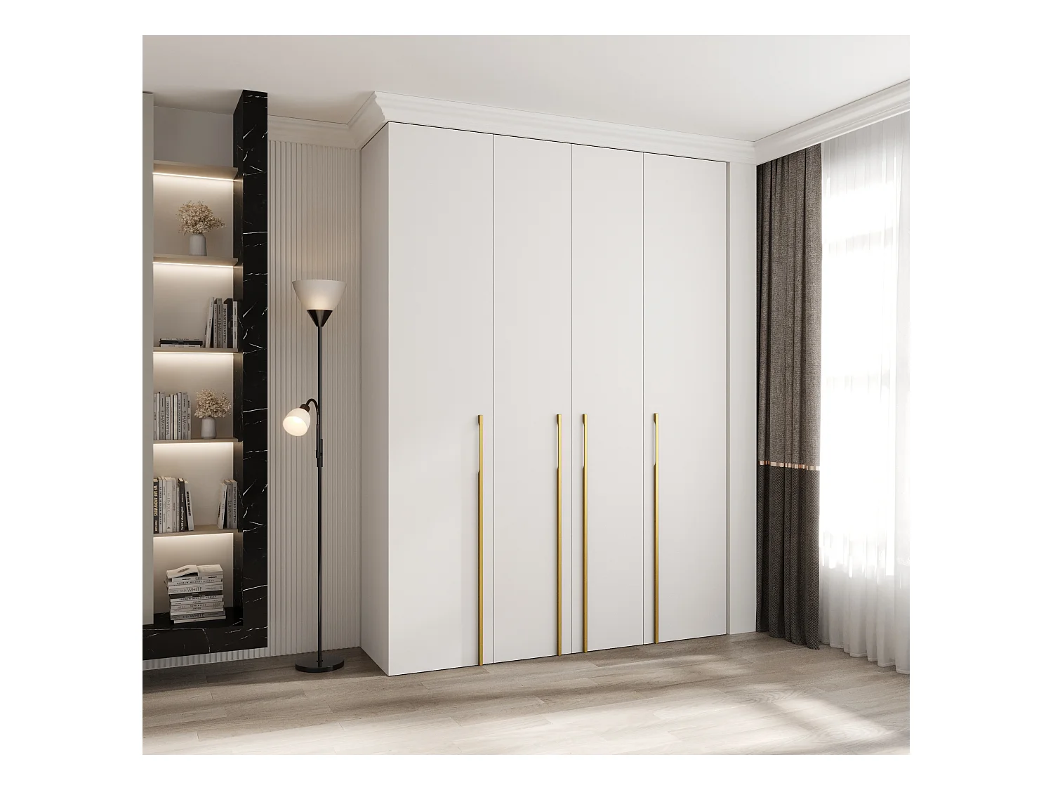 Armoire à portes battantes Como 3 245,5/180/40 4 portes (blanc/or)