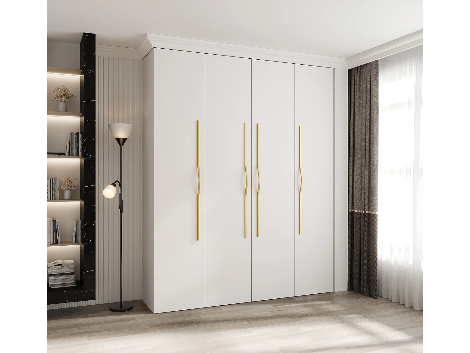 Drehtürenschrank Como 2 245,5/200/40 4-türig (Weiß/Gold)