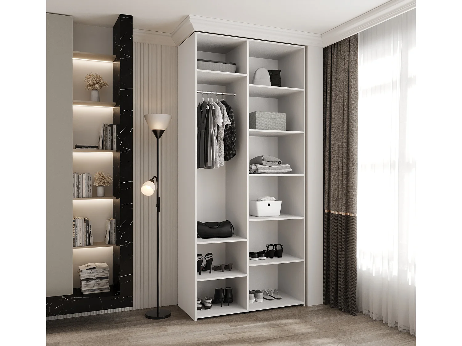 Armoire à portes battantes Como 2 245,5/130/50 3 portes (blanc/or)