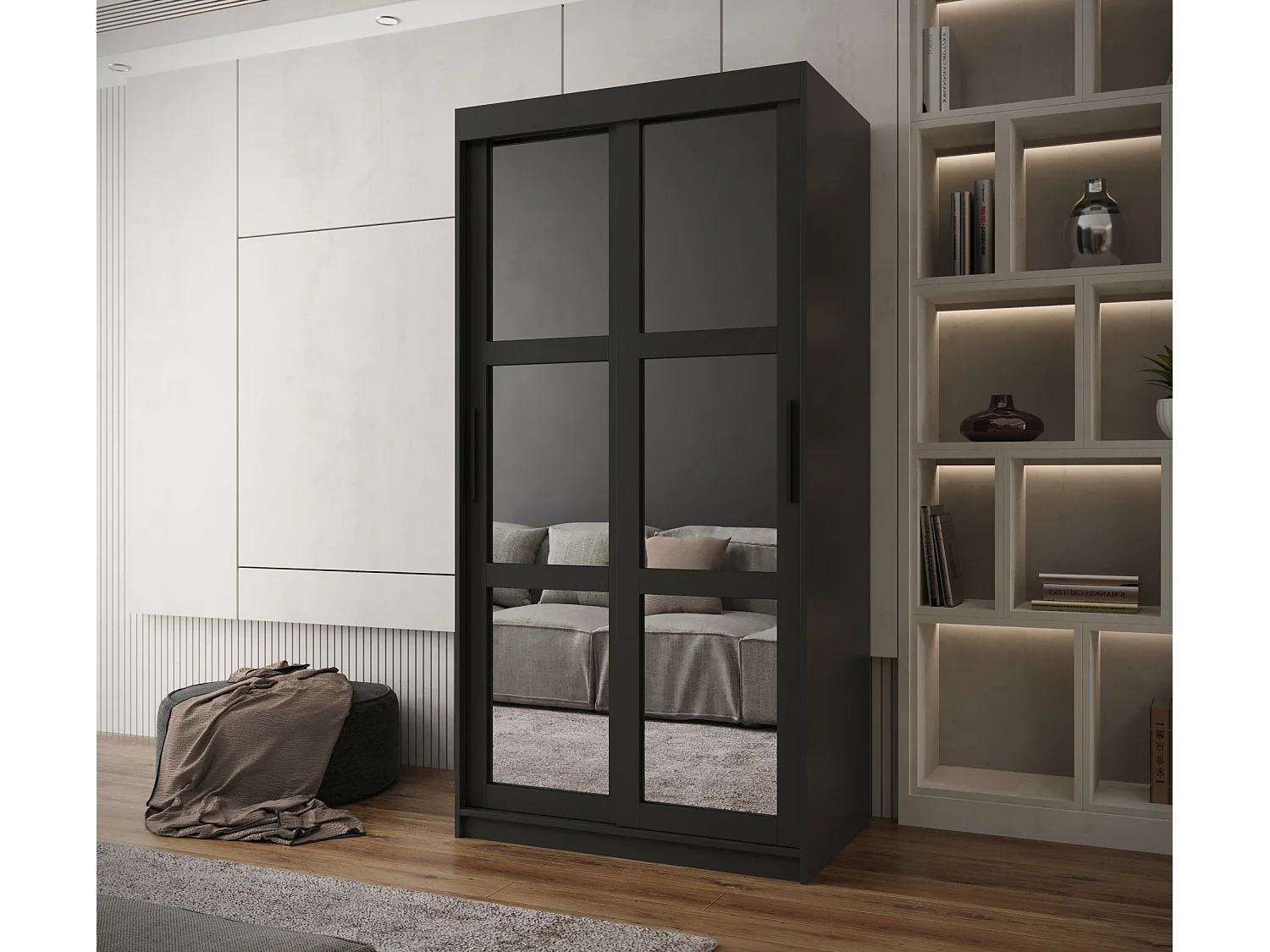 ARMOIRE MIROR À PORTES COULISSANTES 200/100/62 2 Portes (negro)