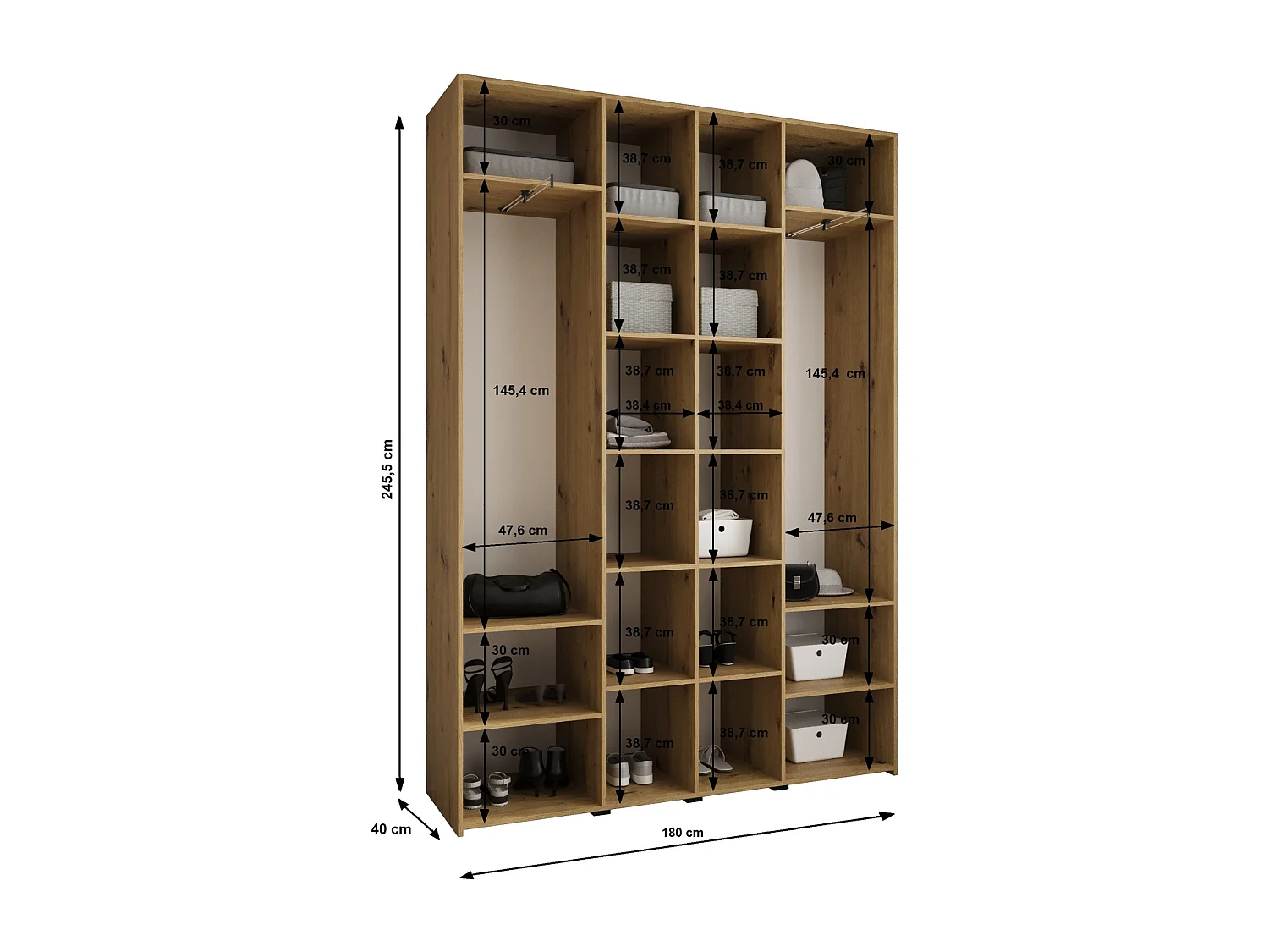 Armoire à portes battantes Como 4 245,5/180/40 4 portes (blanc/or)
