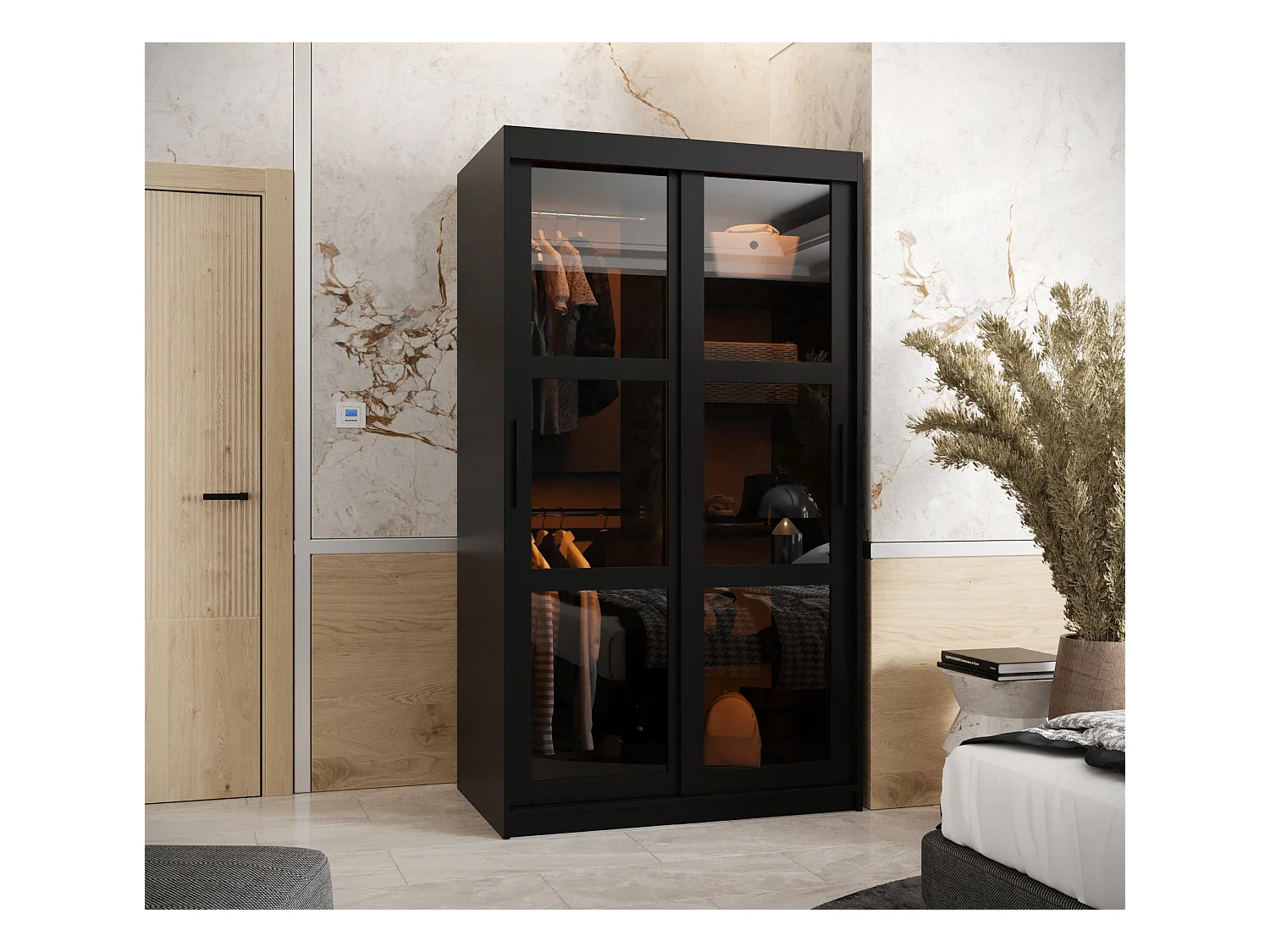 SCHWEBETÜRENSCHRANK DOME 200/100/62 2-türig (Schwarz)